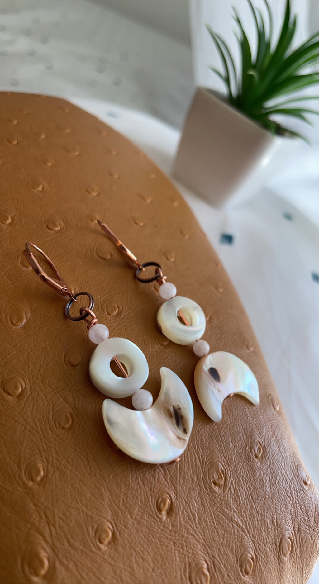 Tahitian Oyster, Mother of Pearl & Rose Quartz Earrings