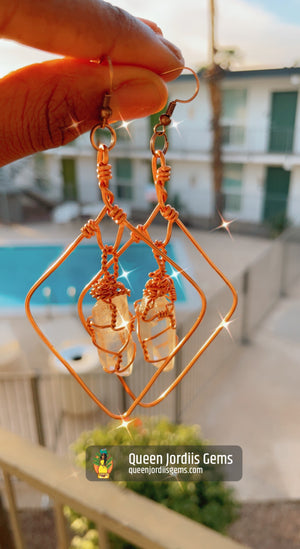 Clear Quartz & Copper Diamond Shaped Earrings