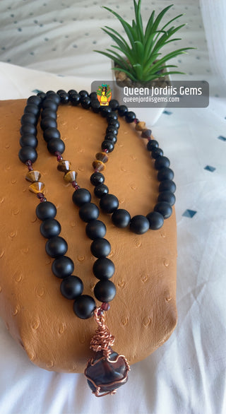 Black Onyx, Tiger’s Eye and Garnet Necklace