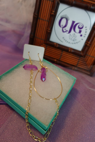 Purple Aura Quartz Earring-Chain