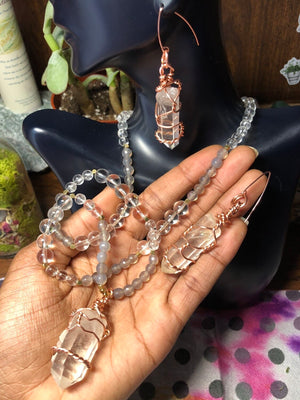 Clear Quartz & Smoky Quartz Necklace & Earring Set