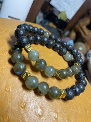 Labradorite & Lava Rock Bracelet