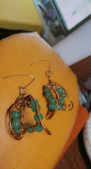 Green Aventurine & Copper Unique Earrings