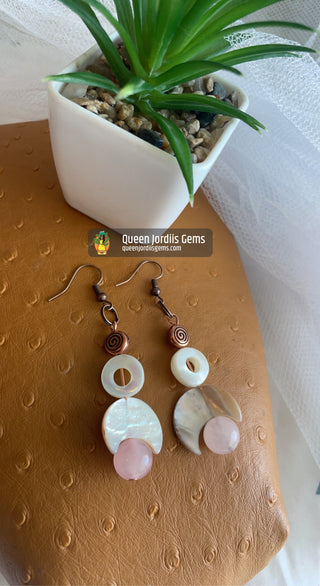 Rose Quartz, Tahitian Oyster & Mother of Pearl Earrings