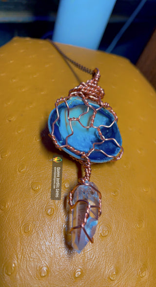 Reversible Necklace with Clear Quartz & Shell from  Mexico