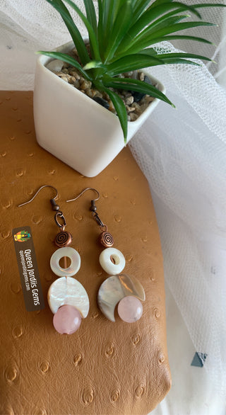 Rose Quartz, Tahitian Oyster & Mother of Pearl Earrings