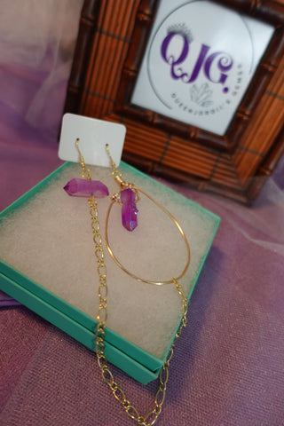 Purple Aura Quartz Earring-Chain